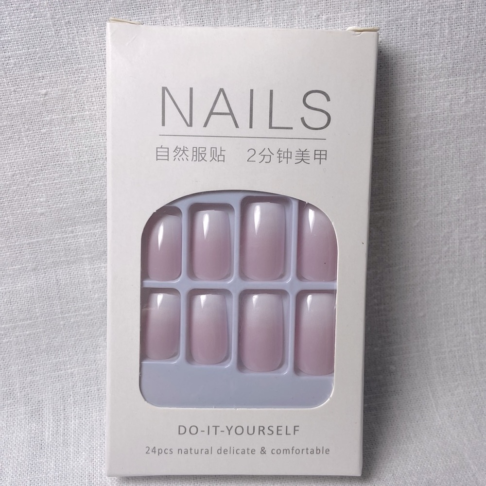 Press On Nails 24 Pc. Set Short Natural Square French Tip Style - Picture 2 of 4